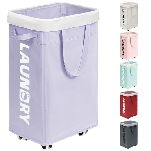 Goodpick Laundry Basket with Wheels,75L Collapsible Laundry Baskets with Removable Wash Bag, Clothes Laundry Hamper on Wheels, Light Purple - color: Light Purple 1-Pack