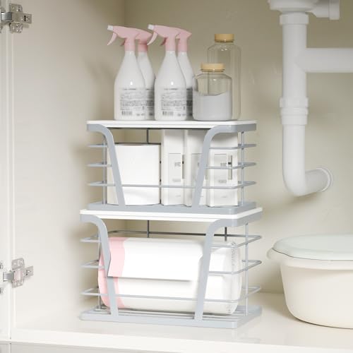 TIDIIABODE 2 Pack Gray Trash Bag Organizer for Kitchen and Pantry, Upgraded Stackable Metal Garbage Bag Holder with Bamboo Top, Modern Under Sink Storage Dispenser for Laundry Room, Garage - color: 2-Pack-L&S-Gery