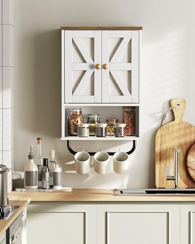 CHOEZON Bathroom Wall Cabinet, Medicine Cabinet with Open Partition and Towel Bar, Rustic Storage Cabinet with Open and Hidden Storage Space, for Bathroom, Living Room, Kitchen, White and Walnut - color: White and Walnut, size: 7.1"D x 15.4"W x 24.4"H