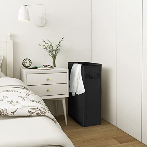 Chrislley 45L Slim Laundry Hamper Narrow Laundry Basket with Handle Foldable Dirty Clothes Portable Skinny Hamper Organizer Storage Bins (22 inches, black) - color: black, size: 45l(14.96"l x 8"w x 21.65"h)