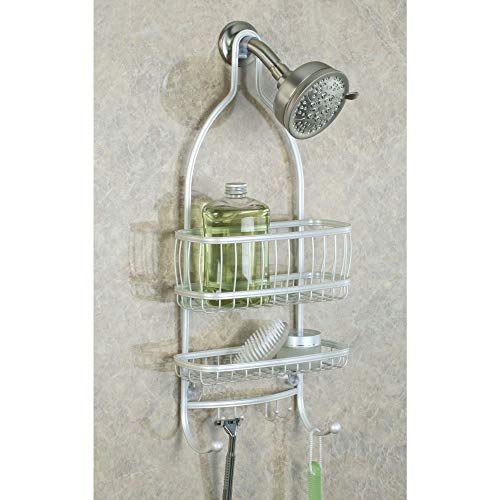 iDesign - 61974 York Metal Wire Hanging Shower Caddy, Extra Wide Space for Shampoo, Conditioner, and Soap with Hooks for Razors, Towels, and More, 10" x 4" x 22", Pearl White - color: Pearl White