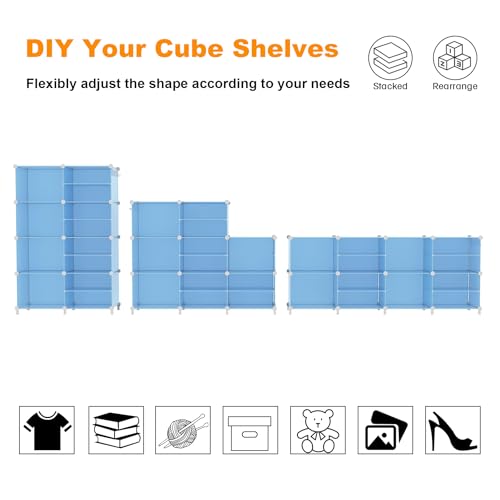 AWTATOS Closet Organizer 8 Cube Storage Shelves Closet Storage Clothes Organizers Stackable Cubby Shelving for Closet Bedroom Living Room Blue - color: Blue