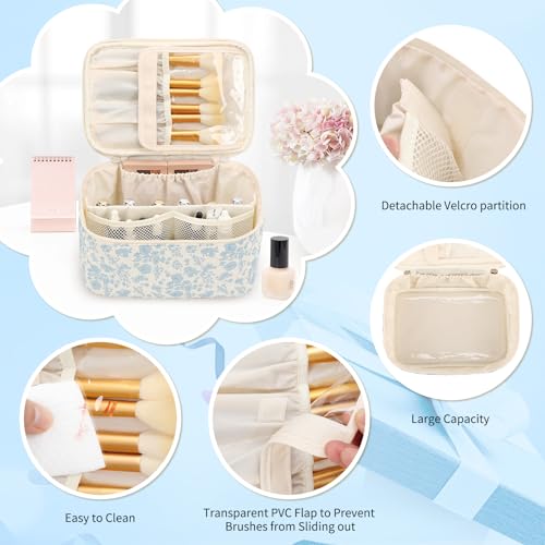 OCHEAL Makeup Bag Set, Portable Travel Makeup Bags Cosmetic Organizer Bag for Women Cute Floral Cosmetic Pouch Large Capacity Make up Bag Toiletry Bags with Divider and Handle-Floral - color: 0020_Floral print Set of 2, size: Medium