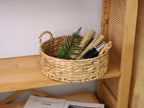 Round Water Hyacinth Storage Baskets for Organizing Round Wicker Basket with Double Handles-Wicker Baskets for Shelves