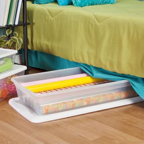 Sterilite 18 Pack Storage Box, 41 Quart Stackable Tote, Clear Plastic Container with Secure Snapping Lids for Home and Office Organization, White - size: 41 Quart, style: 18