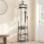 Coat Rack Freestanding, Coat Stand with Metal Basket and Storage Shelves, Hall Tree Free Standing With and 7 Hooks, Clothes Rack Stand Organizer, Black - color: Black, style: 2 Shelves + 1 Basket