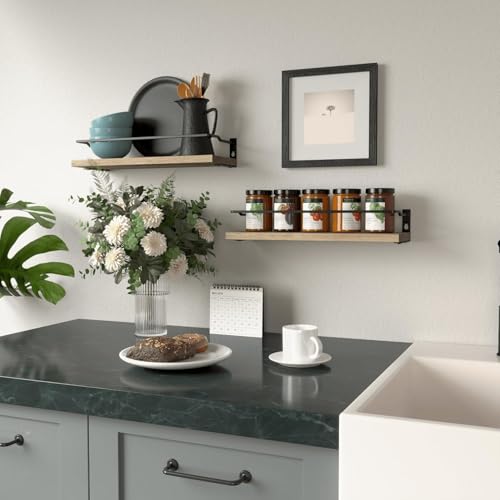 RICHER HOUSE Bathroom Shelves, Guard-Rail Floating Shelves for Wall, Wall Mounted Shelves Set of 2, Cute Bathroom Organizer Decor, Over Toilet Storage Small Shelf for Kitchen - Carbonized Black - color: Carbonized Black