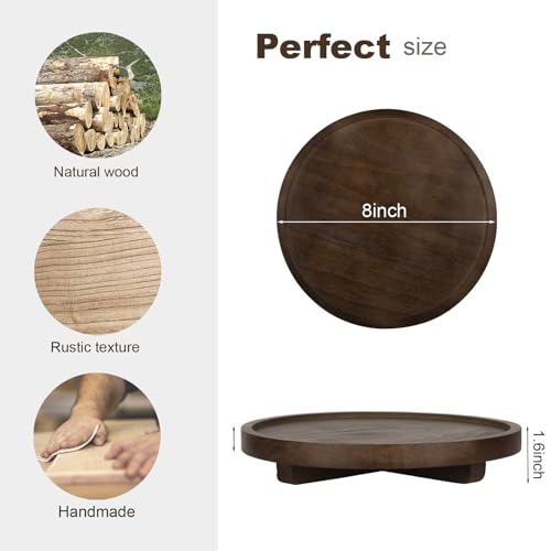 zoocatia Round Decorative Tray Wood Bathroom Counter Organizer Farmhouse Kitchen Decor Wooden Riser for Soap Dish, Perfume, Candle, Sponge, 8" - Walnut - color: Walnut, size: 8"