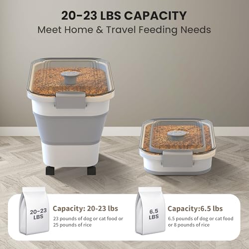 20-23 Lbs Dog Food Storage Container, Collapsible Dog Food Container with Transparent Airtight Lid,Multifunctional Pet Food Storage Container for Dog Cat,Rice,Flour,Pet Food Scoop and Dog Bowl - color: Clear/23 lbs