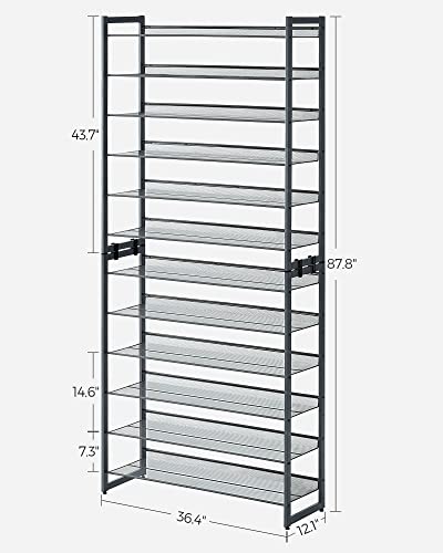SONGMICS 12-Tier Stackable Shoe Shelf Set, Metal Shoe Storage for Garage, Entryway, with Adjustable Shelves, Hold 48-60 Pairs, Cool Gray ULMR12G01 - color: Charcoal Gray, size: 12 Tiers (36.4"W)