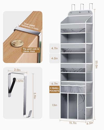 OneDream Over the Door Organizer for Nursery, 5-Tier Baby Clothes Organizer with Removable Storage Caddy, Hanging Behind Door Storage with Clear Pockets and Side Mesh Compartments, Grey - color: Grey
