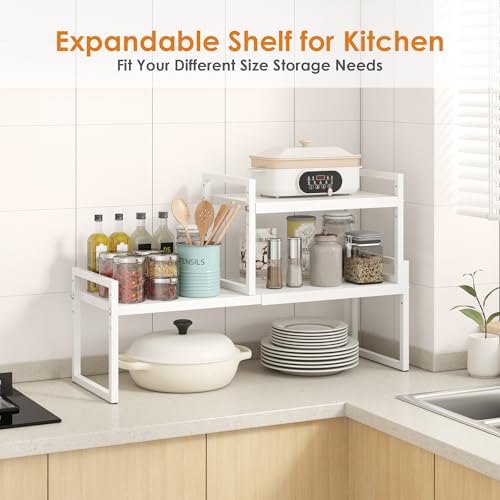 DOLALIKE Expandable Kitchen Countertop Organizer, Stackable Cabinet Shelf Organizers, Space Saving Spice Rack Pantry Storage for Bathroom Office Organization (White, 2-Tier) - color: Root={'value': "White, 8.3''d*14.02-22.3''w*17.42''h"}