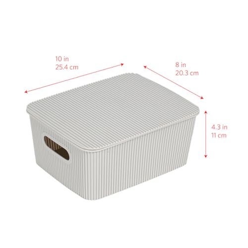Glad Storage Baskets with Lids - Set of 6 Stackable Plastic Boxes with Handles - Decorative Shelf Organizer Bins for Bathroom and Closet, Grey, 1 Gallon - color: Grey, size: 1 Gallon