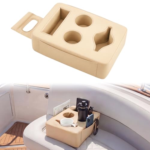 BBTO Pontoon Cup Holder, Boat Seat Cup Holder Sofa Organizer with Side Pockets Anti-Slip PU Leather Portable Three Drink Beverage Holders for Pontoon Boat Sofa Rv Couch Car Back Seat