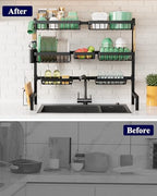 Kitsure Over The Sink Dish Drying Rack - 31.5" to 39.4" x 30.3", Adjustable Sink Drying Rack for Kitchen Sink with Multifunctional Baskets, Black - color: Black, size: X-Large