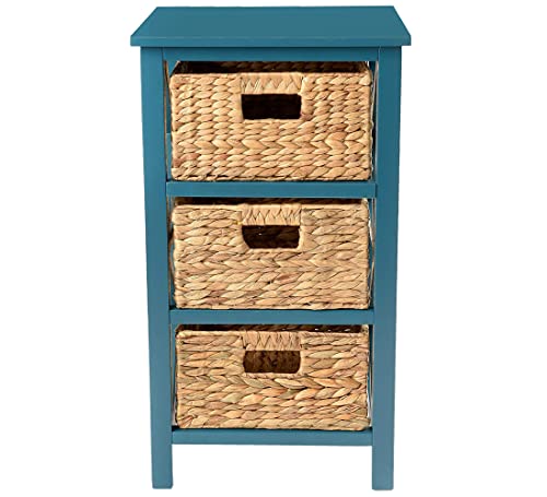 eHemco 3 Tier X-Side Storage Drawer with 3 Wicker Baskets, Teal - color: Teal, size: 14"D x 14"W x 25"H (3 Drawers)