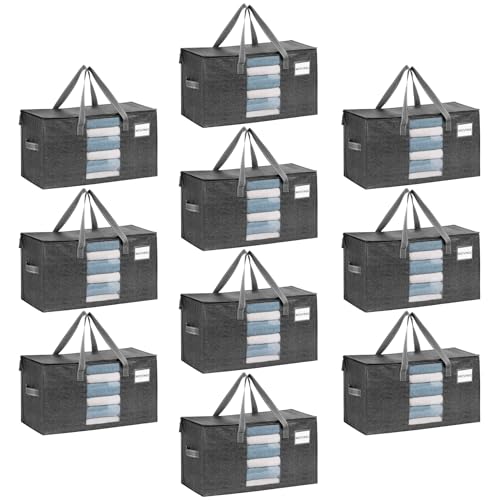VENO 10 Pack Moving Bags, Comforter and Blanket Storage Bags for Closet, Moving Boxes, Boxes with Lids Alternative, College Dorm Packing Supplies, Foldable Heavy-Duty Tote with Window (Gray, 10 Pack) - color: Gray, size: 10 Pack