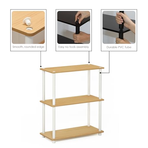 Furinno TURN-N-TUBE Storage Shelves, 3-Tier Book Shelf, Corner Shelf, Toolless Open Shelves, for Organization and Storage, Living Room, Garage, Home Office, Beech - color: Beech/White, size: 3-Tier