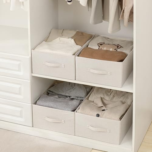 Linen Folding Storage Bins, 3 Pack Large Storage Baskets, Washable, Clothing Storage Bins with Handle, Closet Organizer for Storage Sweater,Sheets(Beige, 18½"x13½"x8½") - color: Beige, size: 18½"x13½"x8½"