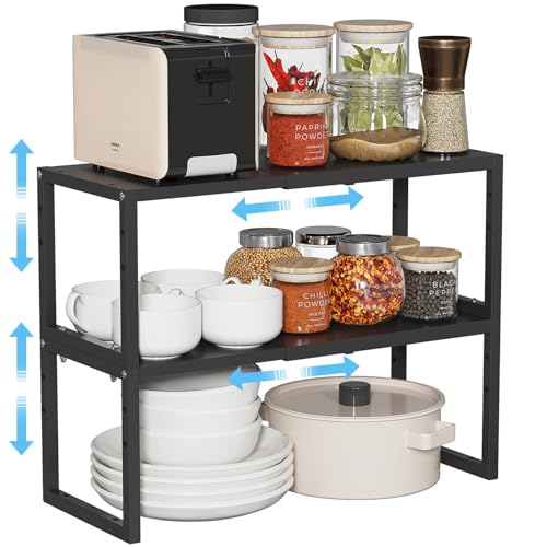 2 Pack Expandable Kitchen Cabinet Shelves Organizer,Heavy Duty Metal Shelving Units and Storage,Stackable Adjustable Kitchen Storage Organization Shelves Rack for Counter Cupboard Pantry,Length:20.5" - size: 2 Tier: 8.3"D x 20.5"W x 15.8"H