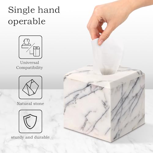 Natural Marble Square Tissue Box Cover,Stone Modern Decorative Sturdy Napkin Box Holder Case,Facial Paper Organizer for Bathroom Vanity Toilet Countertop,Kitchen (1, Lilac, 5.71 * 5.71 * 5.51) - color: Lilac