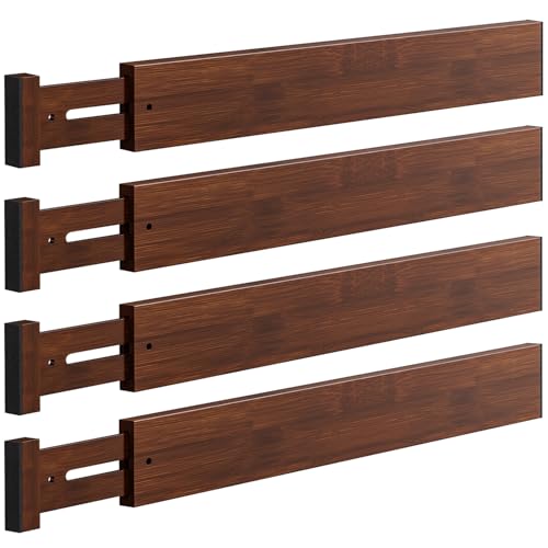 DUCOO 4 PCS Drawer Divider, 17"-22" Adjustable Bamboo Drawer Dividers Organizers, 2.3" High Expandable Separators for Kitchen, Clothes, Dressers, Home, Office, Mocha - color: Mocha