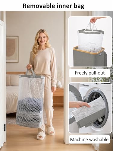 iEGrow Laundry Hamper with Lid, 110L Large Laundry Hamper with Handle and Lid, Collapsible Clothes Basket Organizer with Removable Inner Bag for Clothes Toys Towels - Grey - color: Grey, size: 110L