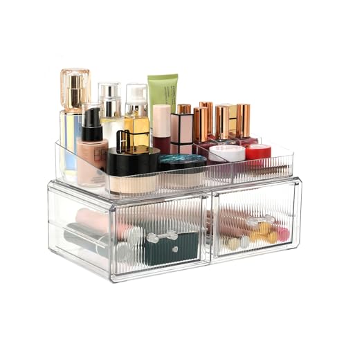 ZHIAI stackable storage drawer, cosmetic acrylic storage box, cosmetics and beauty product storage organizer, suitable for makeup room, bathroom, storage room - color: 2 short draws
