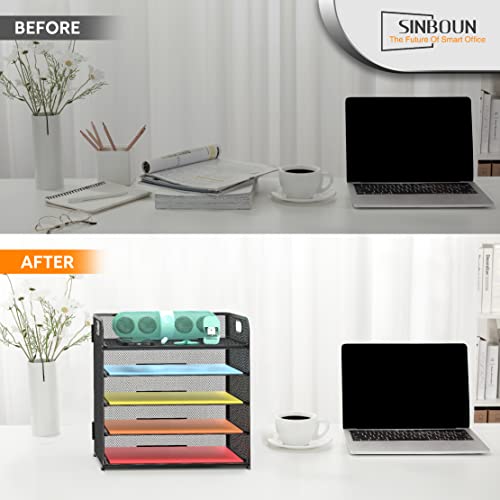 Letter Tray Paper Organizer 5-Tier Desk Organizer File Organizer Paper Holder with Handle, Metal Desktop Document Shelf Tray Office Classroom Organization - Black - color: Black
