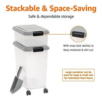 Amazon Basics 3-Piece Airtight Pet Food Storage Container Combo with Scoop, BPA Free, Removable Wheels, 33 QT + 12 QT - size: 45 QT (33 QT + 12 QT)