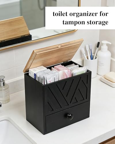 Tampon Holder for Bathroom Decor Feminine Product Organizer With Lid & Drawer Shark Week Box Girl Stuff (1, BLACK) - color: BLACK