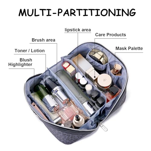 Travel Makeup Bags Organizer for Women: 3 Pcs Set Cosmetic Bag - Large Make up Bag with Compartments - Flat Open Waterproof Leather Toiletry Bags for Skincare, Brushes & Travel Essentials - Purple - color: 04-Purple