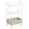 VASAGLE LILEA Collection - Storage Cart with Fabric Basket, 3-Tier Rolling Utility Cart with Wheels and Shelves, for Living Room Bedroom Kitchen, Cloud White and Camel Brown ULRC001WB01 - color: Cloud White + Camel Brown, style: 16.9"D x 11.8"W x 31.9"H