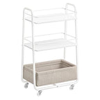 VASAGLE LILEA Collection - Storage Cart with Fabric Basket, 3-Tier Rolling Utility Cart with Wheels and Shelves, for Living Room Bedroom Kitchen, Cloud White and Camel Brown ULRC001WB01 - color: Cloud White + Camel Brown, style: 16.9"D x 11.8"W x 31.9"H