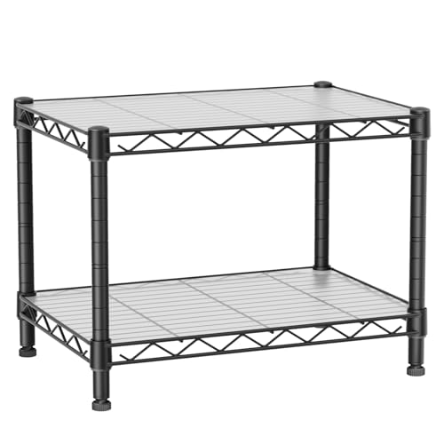 Golpart Small 2 Tier Shelves Storage Wire Shelving Unit Metal Shelf Adjustable Organizers Storage Shelving with Wheels for Bathroom Laundry Room Kitchen Pantry12”D x 18”W x 12.2”H Black - color: Black, size: 2 shelves (12 "D X 18 "W X 12.2 "H)