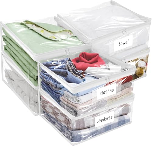 Kikerike Plastic Storage Bags with Easy-Glide Zipper, Pack of 6, Durable Clear Vinyl Zippered Storage Bags for Clothes Sweaters Comforters Blankets Sheets Bedding (15 x 12 x 5 Inch, White) - color: White, size: 15 x 12 x 5 Inch - 6 Pack