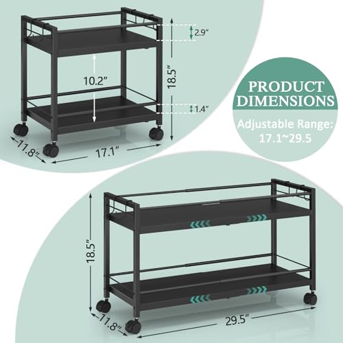 2-Tier Expandable Rolling Pantry Cart with Wheels, Adjustable Floor Organizer for Kitchen Pantry, Can Organizer for Pantry, Storage Cart for Snack, Food, Vegetables, Black, Patent Pending - color: Black