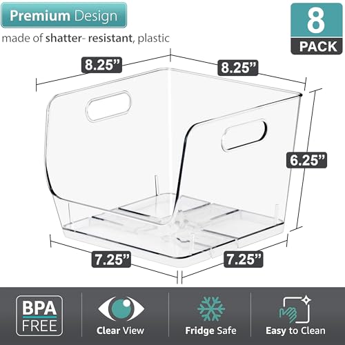 Sorbus Stackable Storage Bins Open Front, Clear Stackable Storage Bins, Pantry Bins for Storage and Organization, Acrylic Stackable Bins for Kitchen, Clear Pantry Organizer Bins (Medium Sqware 8 Pack) - size: Medium Square, style: 8 Pack