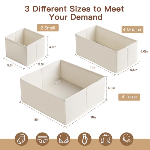 Criusia Drawer Organizer Clothes, 10 Pack Dresser Organizer for Baby Clothes, Underwear, Sock- Foldable Closet Organization and Storage Dividers Bins for Nursery, Bedroom (Oatmeal) - color: Oatmeal, size: 10PACK