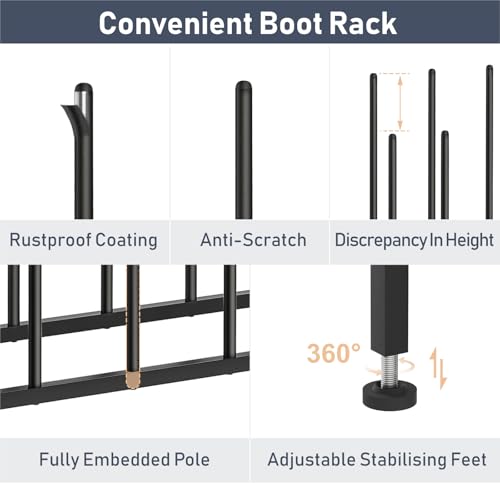 DIMJ Boot Rack 4-Tier - Black Metal Boot Storage Rack for Tall Boots Organizer Tall Boots, Multiuse Shoe Rack for Boots, Sneakers, High-Heel, Entryway, Fits 8 Pairs - size: 4 Tier - 8 Pairs