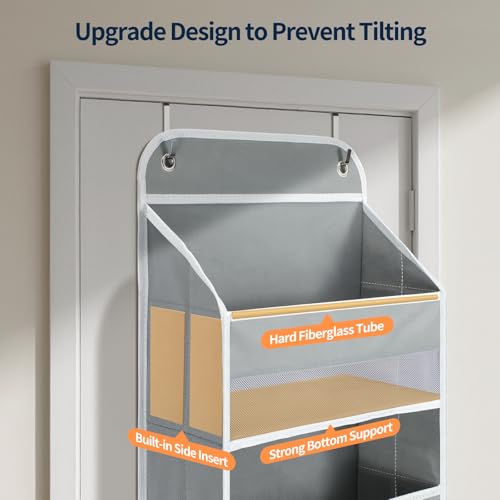 Yecaye Over The Door Organizer Storage, 5-Tier Heavy Duty Door Organizers Hanging with 10 Side Mesh Pockets, 44 lbs Load Capacity Behind Door Storage for Bathroom Nursery Bedroom Dorm Closet,Grey,1Pc - color: Grey, size: 5 Tier