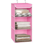 Simple Houseware 3-Shelf Hanging Closet Organizer, Fabric Storage Shelves with 57L Capacity, Pink - color: Pink