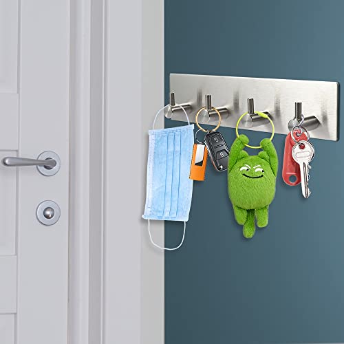 Picowe Key Holder for Wall Decorative, Adhesive Stainless Steel Key Hooks, Key Hanger Key Organizer for Wall, Towel Hook Coat Hanger for Entryway Hallway Kitchen(Four Rows,Sliver 1PCS) - color: Sliver