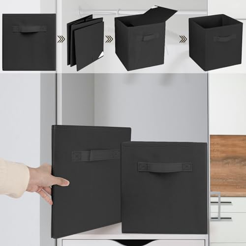 2 Pcs Storage Cubes, 10.5 Inch Collapsible Storage Bins, Fabric Foldable Bins for Organization, Durable Storage Bins for Closet, Shelves, Offices (Black) - color: Black