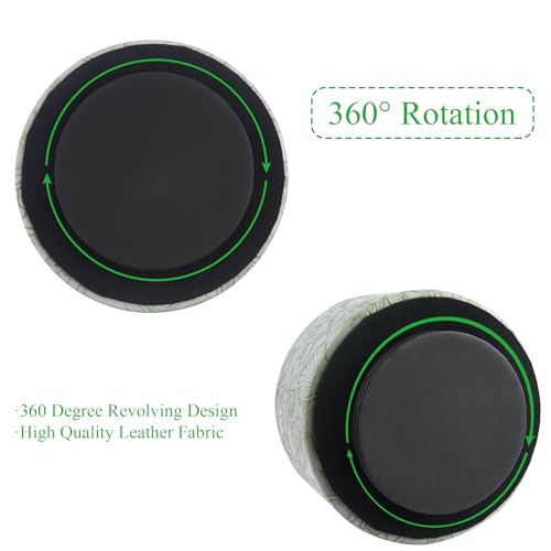 Hennaja Round Leather Art Supply Organizer,Remote Control Holder,360 Degree Spinning,Multi-Functional Pencil Holder,4 Compartments Desktop Stationary Organizer(1-Carved Green) - color: 1-Carved Green
