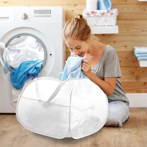 2 Pack Collapsible Laundry Baskets, 90L Large Foldable Laundry Basket, Durable Mesh Pop Up Hampers for Laundry, Dirty Clothes Laundry Hamper for Bedroom, Bathroom, Dorm, Laundry Room, Travel White - color: 2xWhite