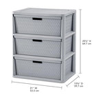 Gray Storage Drawer, 3 Drawer Plastic Weave Wide Tower with Pull Handles - color: Grey