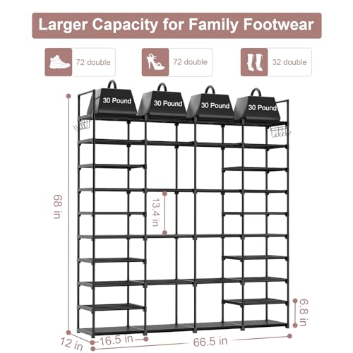 Kottwca 4 Row 10 Tier Large Shoe Rack Organizer for Closet Entryway, 72-80 Pair Shoe Boot Storage Rack, Metal Shoe Shelf Big Vertical Stackable Shoe Stand for Bedroom Corner - size: 4 Row 10 Tier