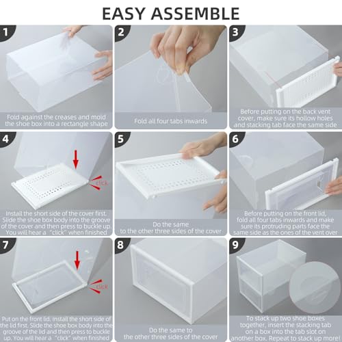 Elechomes Shoe Boxes Clear Plastic Stackable 18 Pack Premium Shoe Organizer Storage for Closet Foldable Shoe Rack Containers Sneaker Display Case Holder Shoe Bin Entryway Drawers Gifts