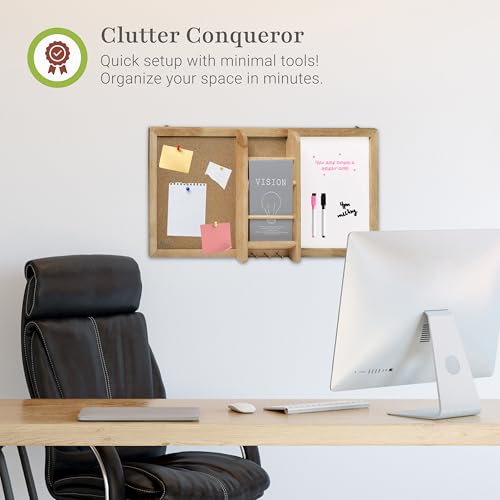 Magnetic Whiteboard & Corkboard Combination, Prosumer's Choice Combo Dry Erase White Board & Cork Board, Message Board with Key and Mail Organizer, Perfect for Office & Home & Kitchen, Bulletin Board